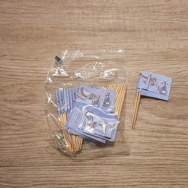 Geboorte vlaggetjes ooievaar blauw - cupcake prikkers, Onbekend, Nieuw, Ophalen of Verzenden, Onbekend