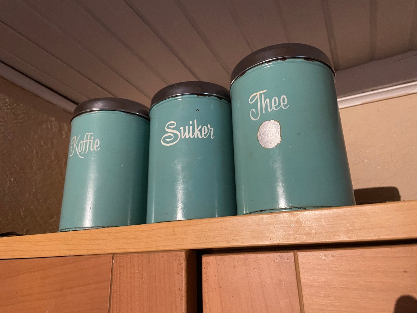 3 vintage blikken koffie thee en suiker, Verzamelen, Ophalen of Verzenden, Zo goed als nieuw, Koffie
