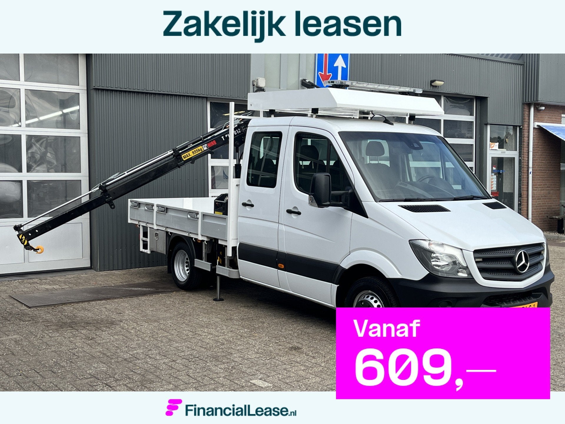 Mercedes-Benz Sprinter 514 CDI 366 Hiab Laadkraan 018T Trekh, Stof, Gebruikt, Wit, Bedrijf