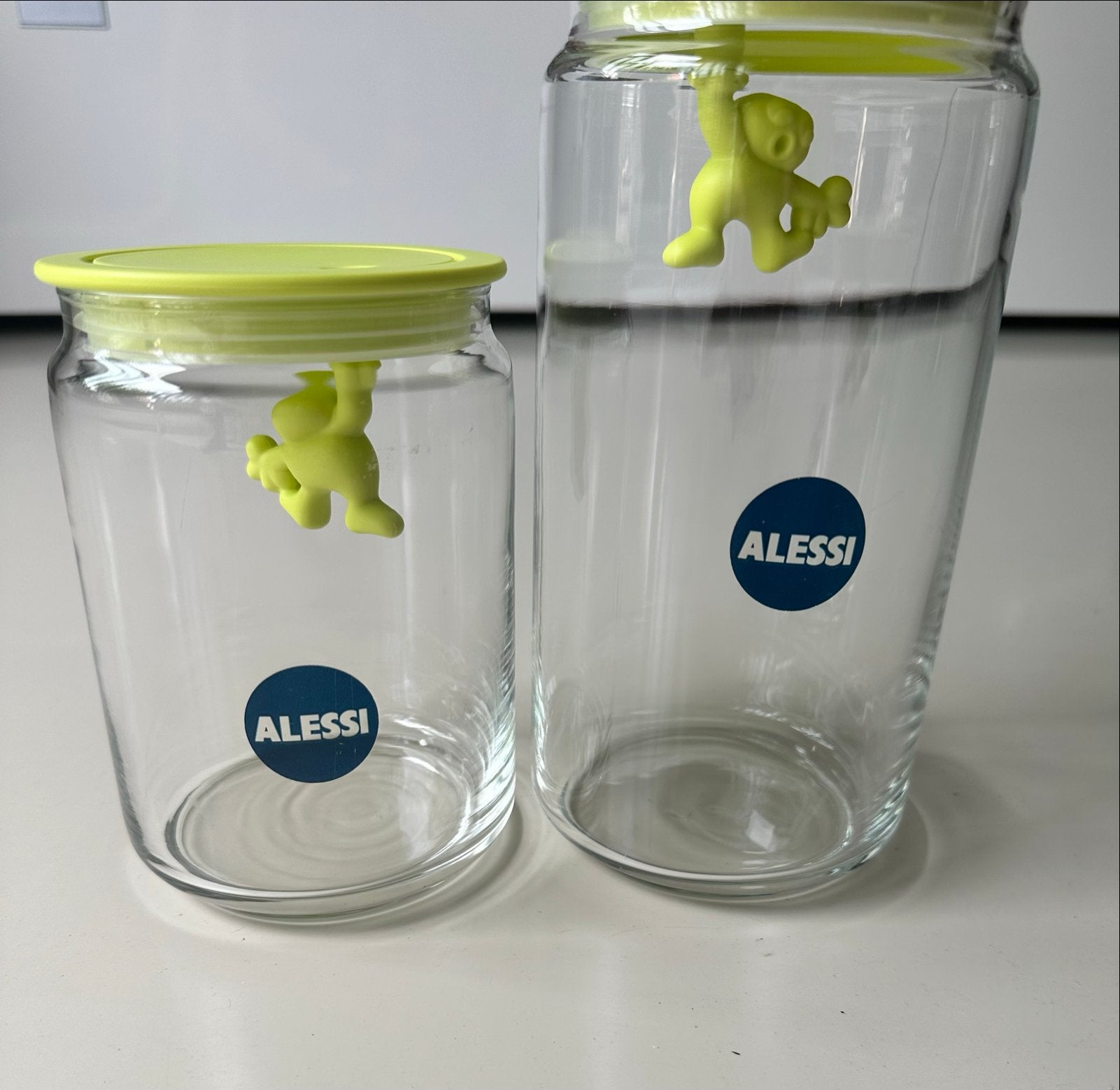 Alessi Voorraadpotten - Set van 2 met Leuke Poppetjes, Ophalen, Glas, Zo goed als nieuw, Voorraadpot