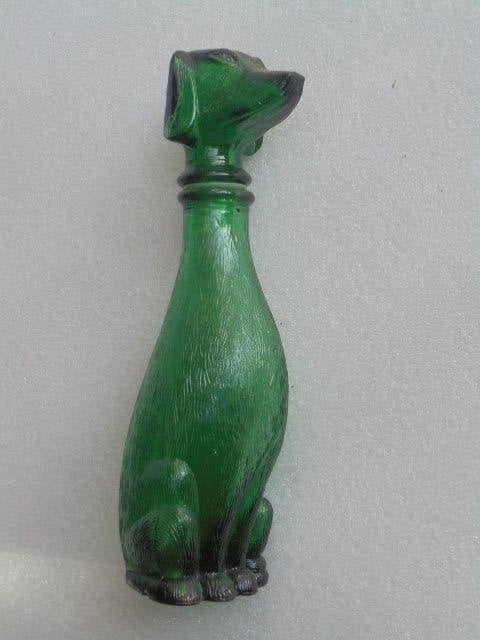 Groene glazen karaf met teckelmotief. -Art Deco-, Ophalen of Verzenden