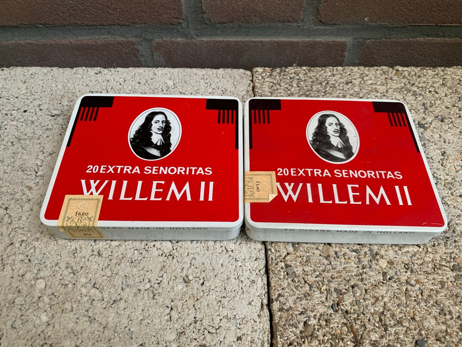 2x Vintage Willem II sigarenblikjes - 20 Extra Senoritas, Ophalen of Verzenden, Gebruikt, Verpakking