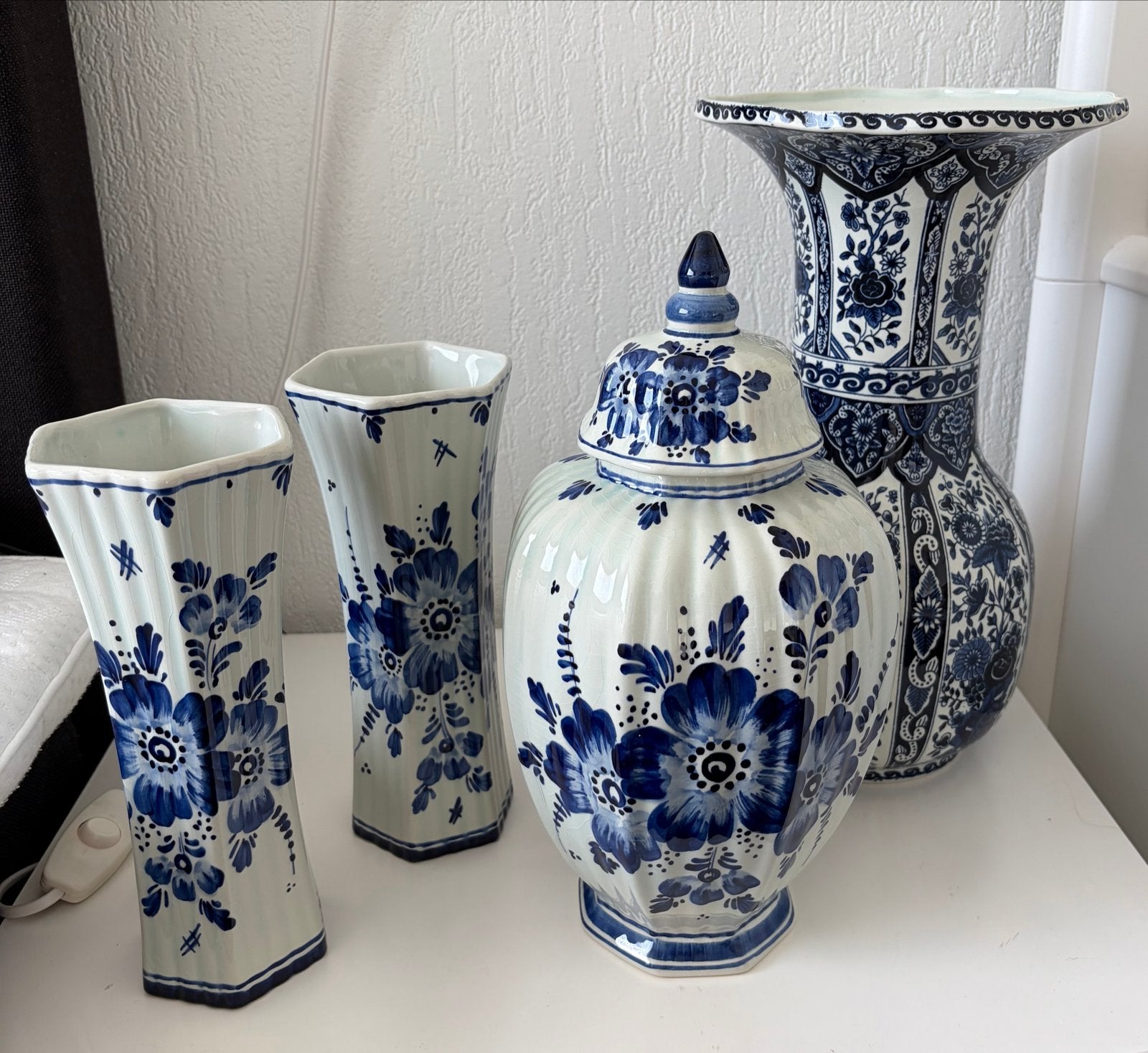Delfts Blauw Vazen en Gemberpot Set - Handbeschilderd, Ophalen