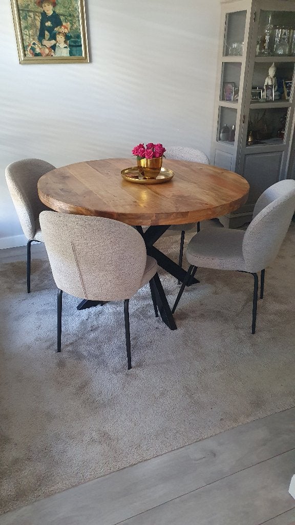 Ronde eettafel van mangohout doorsnee 120 cm