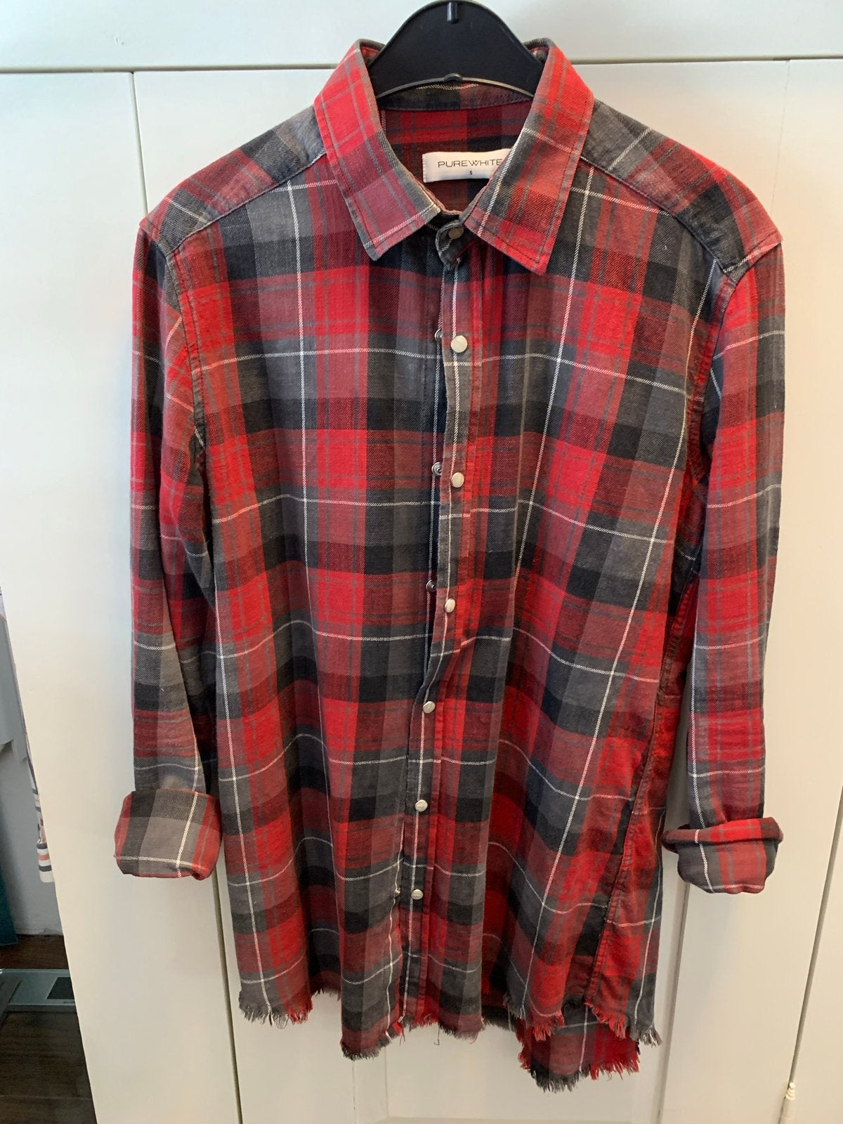 Purewhite Geruit Overhemd - Rood/Grijs/Zwart maat S, Kleding | Heren, Overhemden, Ophalen of Verzenden, Zo goed als nieuw, Rood