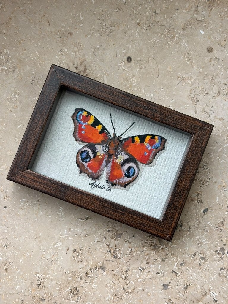 Miniatuur schilderij vlinder, Antiek en Kunst, Papier/karton, Ophalen of Verzenden, Dieren, 3D-effect