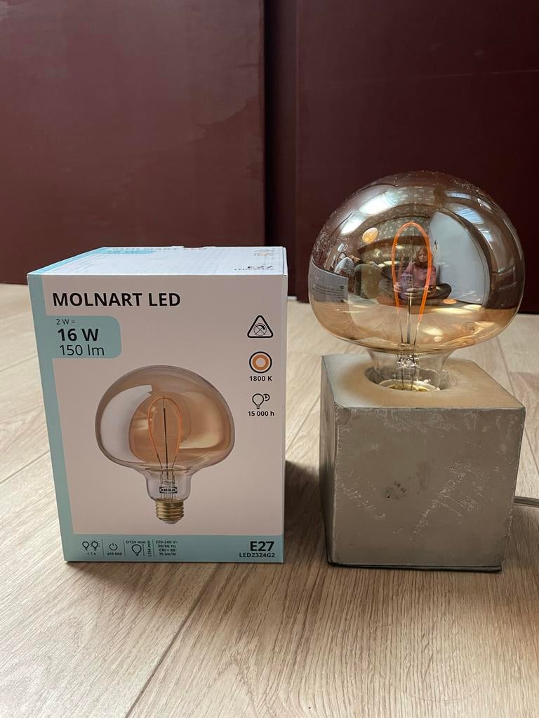 Ikea Molnart LED lamp (nieuw) mét voet, Ophalen of Verzenden, Nieuw, Glas, Minder dan 50 cm