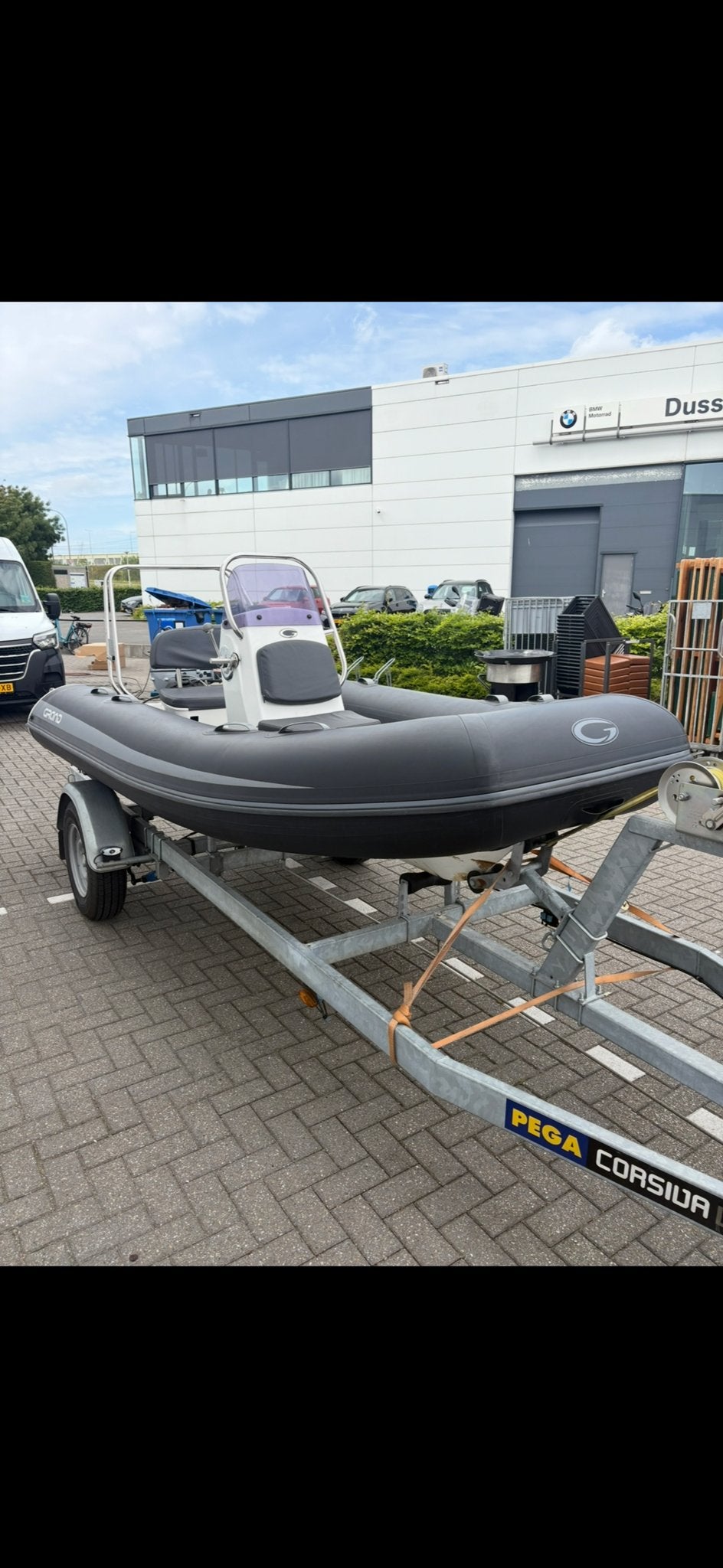 Grand RIB met Honda 10 pk buitenboordmotor en pega trailer, Grand, Ophalen, Polyester/glasvezel, Gebruikt
