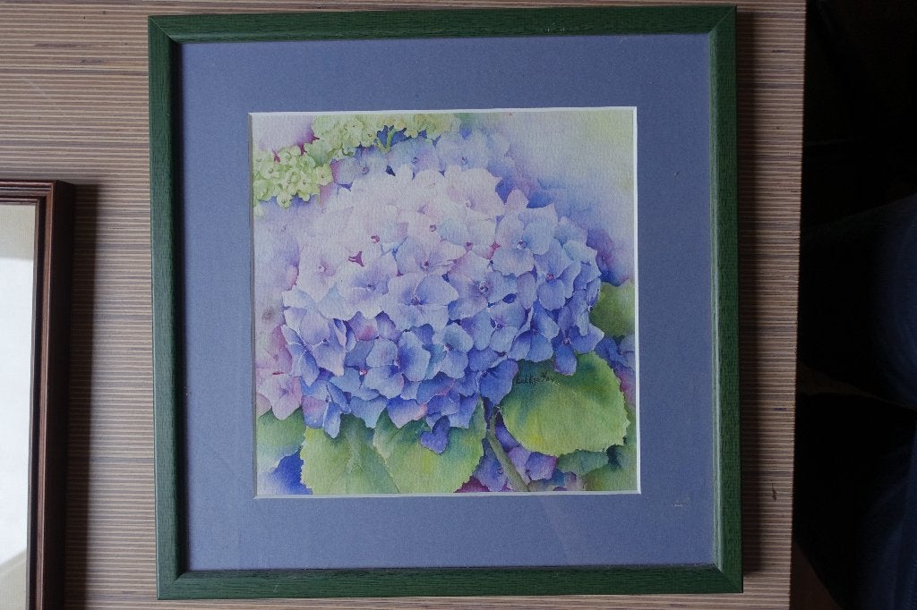 mooie aquarel van een hortensia, Antiek en Kunst, Kunst | Schilderijen | Klassiek, Bloemen, Realistisch, Gedateerd, Ophalen of Verzenden