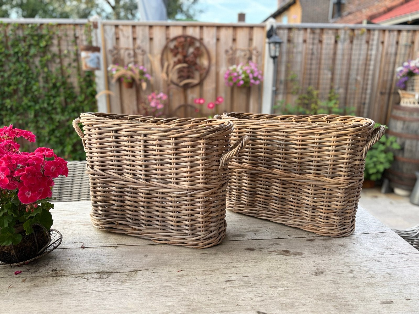 Set van 2 rieten manden - 40x20x54cm, Ophalen, Gebruikt, Gevlochten, Mand
