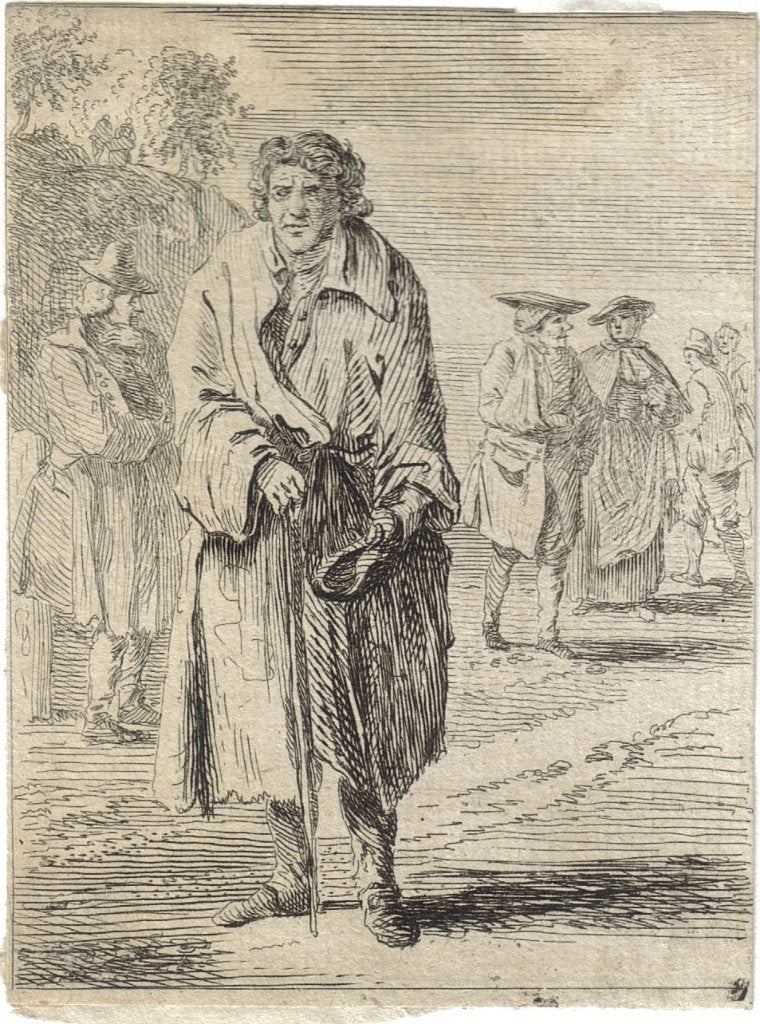 Frans 19e eeuws "Man Met Hoed Af Tussen Mannen Met Hoed Op", Ophalen, Dagelijks leven, 1800 - 1899, Ets
