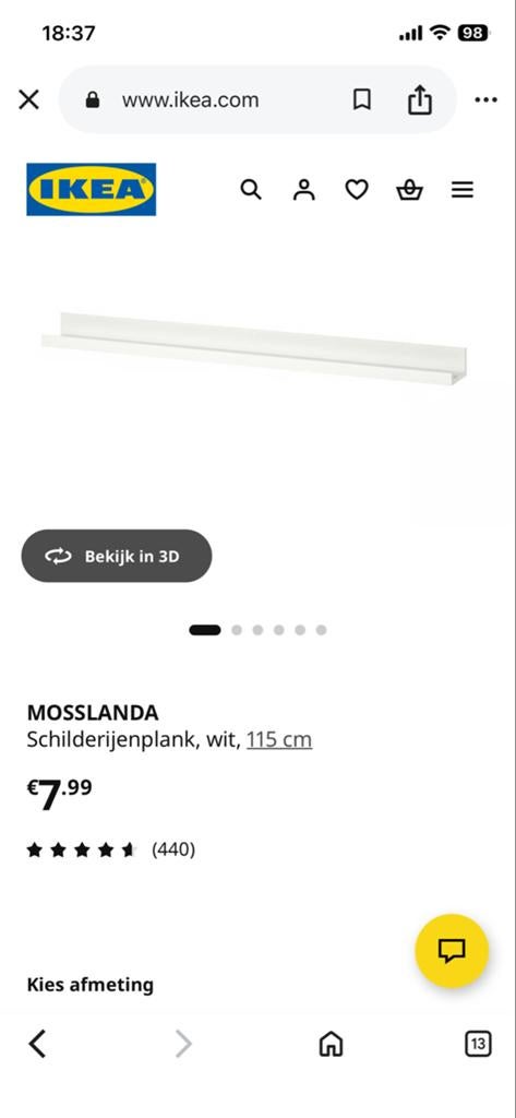 5x IKEA MOSSLANDA Schilderijenplank Wit - Diverse Maten, Ophalen, Zo goed als nieuw