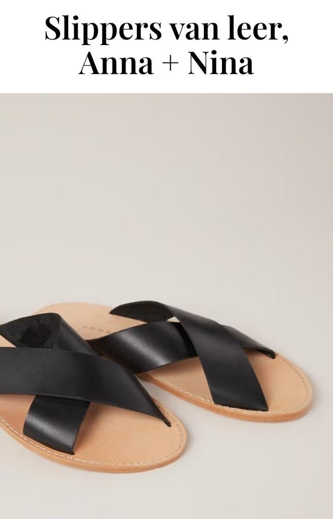 Anna + Nina 100% leren sandalen/slippers Mt. 40, Zwart, Anna +Nina, Gedragen, Sandalen of Muiltjes