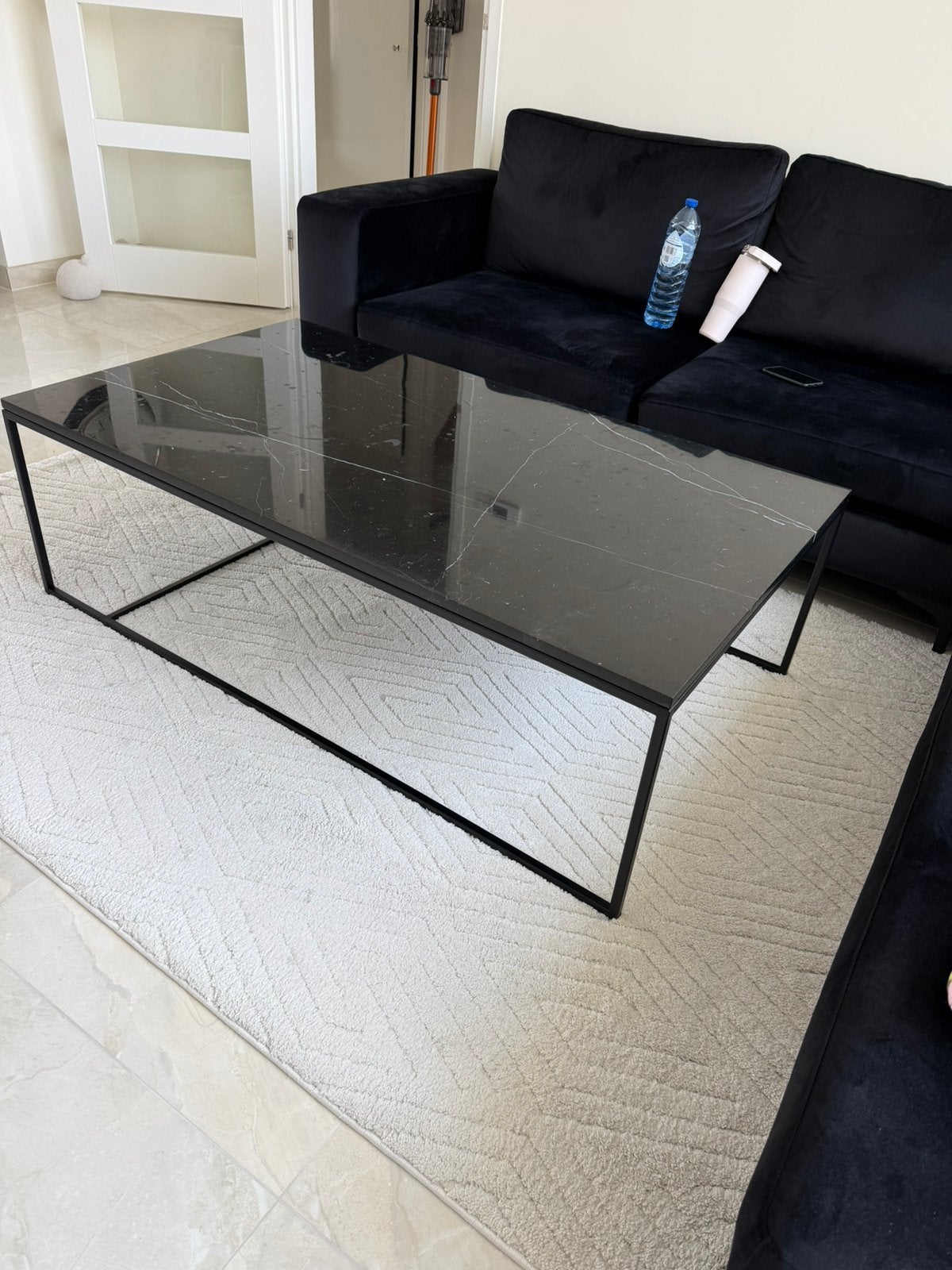Salontafel zwarte echte marmeren blad, Huis en Inrichting, Complete eetkamers, Ophalen, Gebruikt, 4 tot 6 stoelen