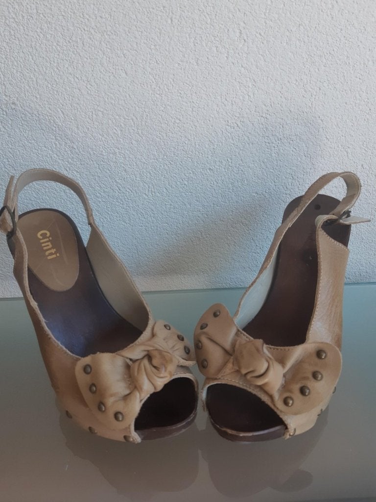 Italiaanse schoenen/hakken leren peep toe dames 36, Cinti, Bruin, Gedragen, Sandalen of Muiltjes