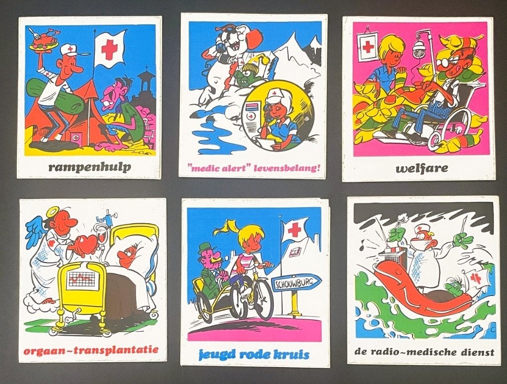 Rode Kruis - sticker set - Erik Vandemeulebroucke - 1970's, Verzenden, Nieuw, Meerdere stickers