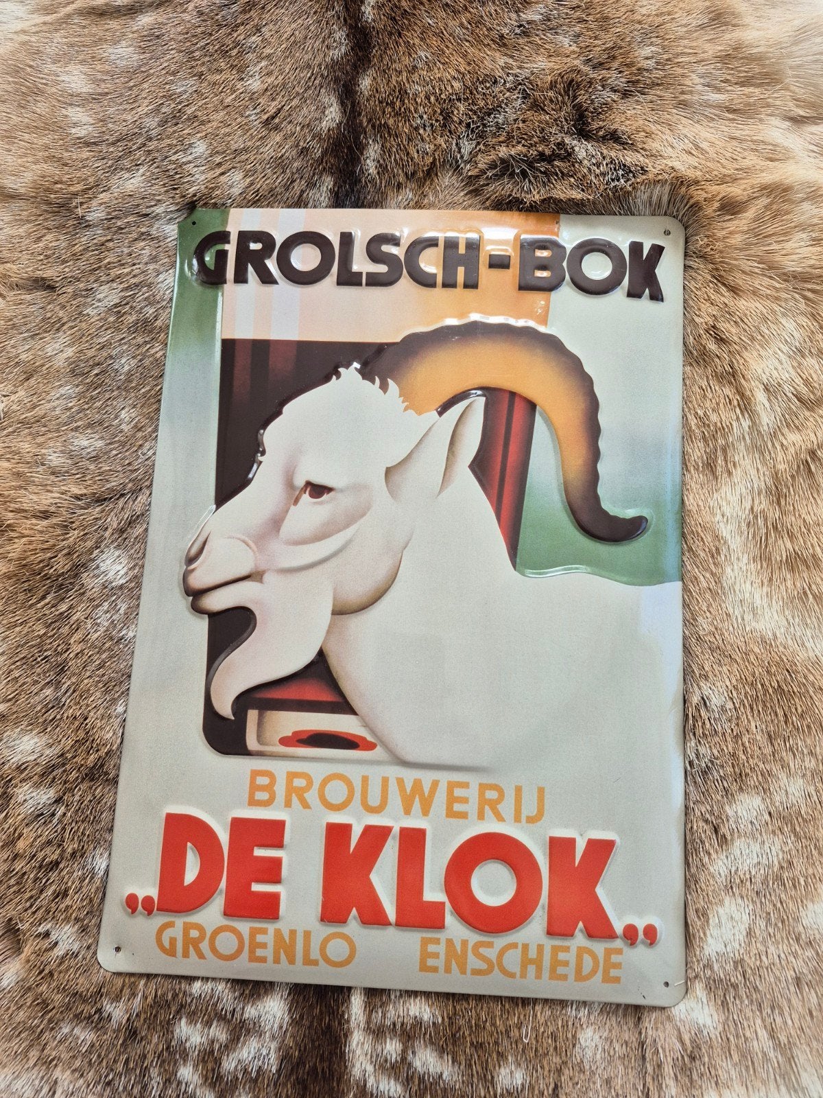 Grolsch Bokbier Reclamebord - Brouwerij De Klok, Ophalen of Verzenden, Gebruikt, Reclamebord