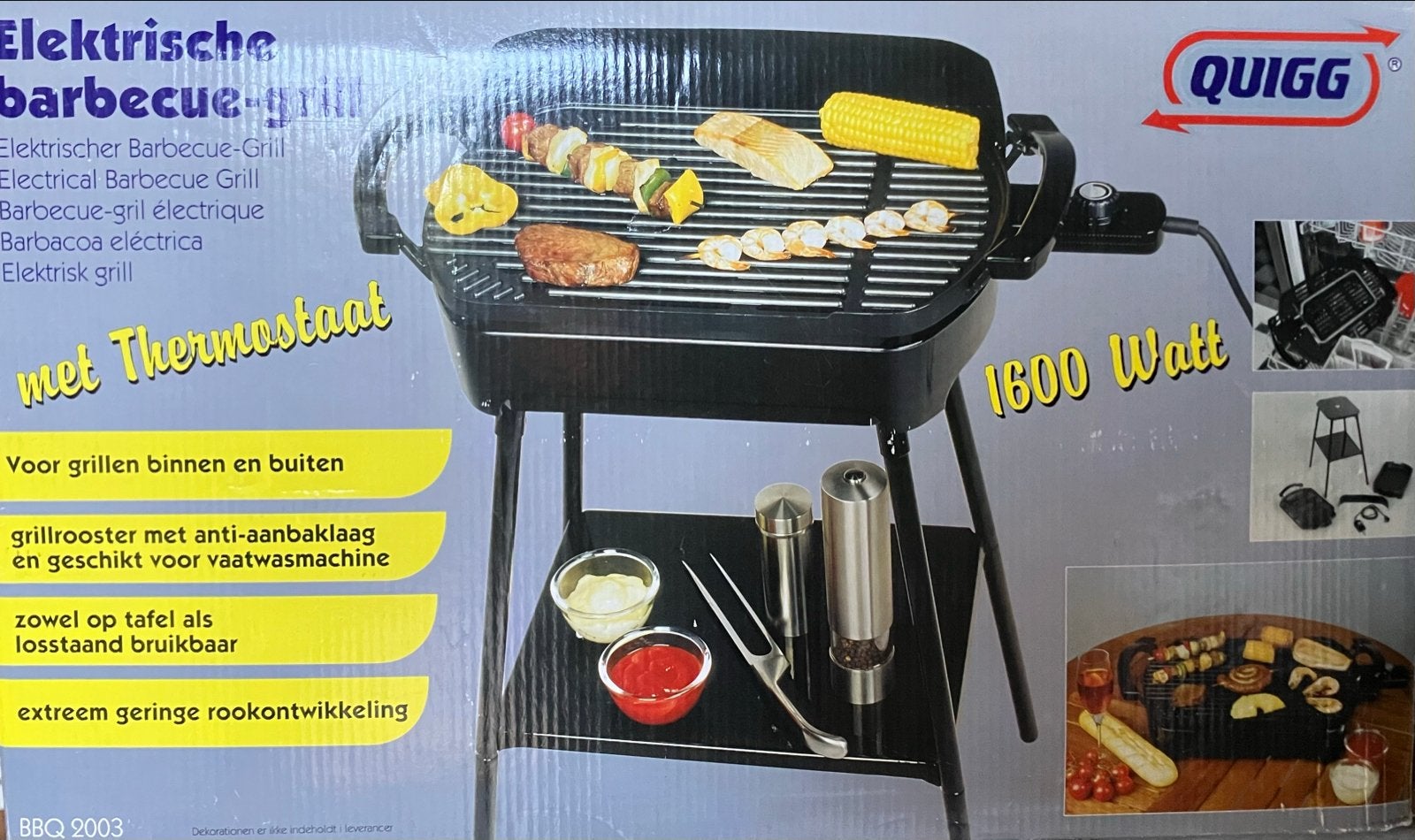 Quigg Elektrische Barbecue-grill 1600W met Thermostaat, Ophalen, Zo goed als nieuw