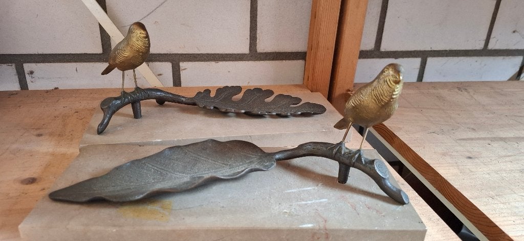 Bronzen  vogels op blad, Antiek en Kunst, Curiosa en Brocante, Ophalen