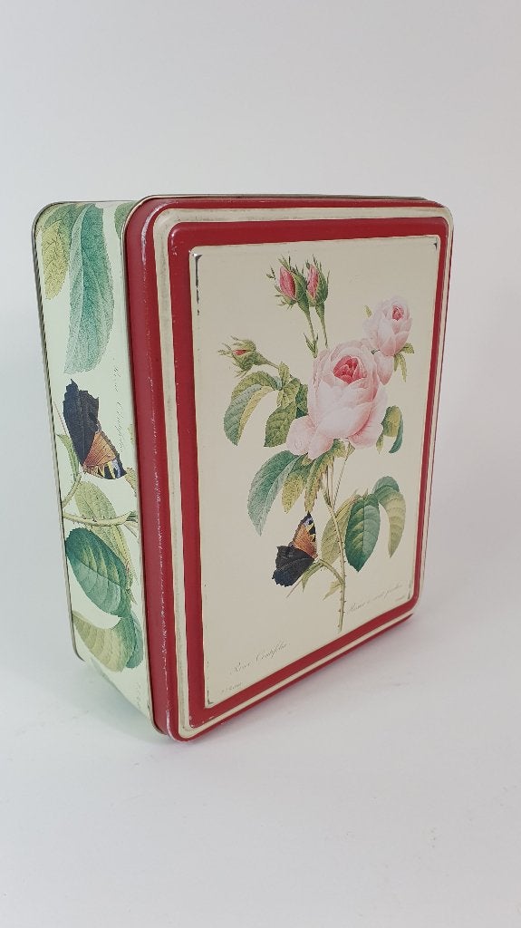 Brocante blik met Rozen. 15 x 19,5 cm. 7B12, Verzamelen, Blikken, Ophalen of Verzenden, Gebruikt, Koek(jes)