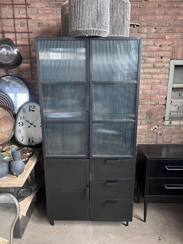 zwarte kast geribbeld glas 190cm outlet korting, Ophalen, 50 tot 100 cm, Zo goed als nieuw, Glas