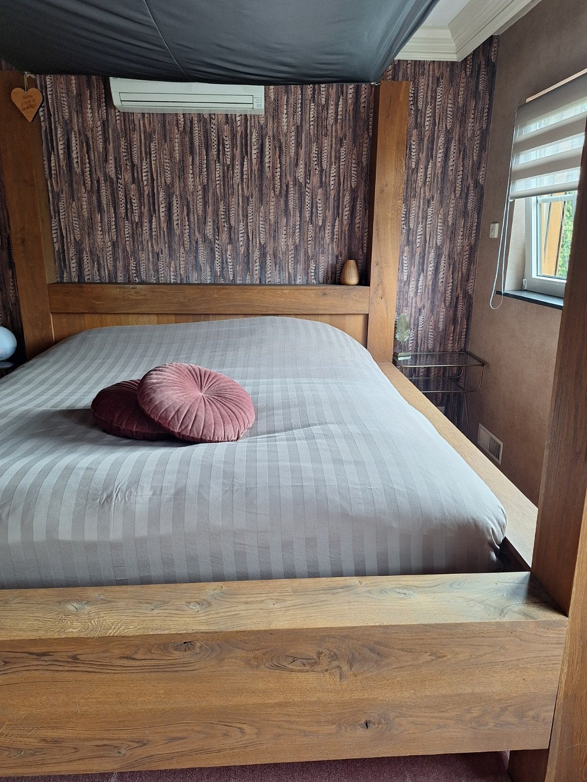 Massief houten hemelbed ombouw goossens, Ophalen, Gebruikt, Bruin, Tweepersoons
