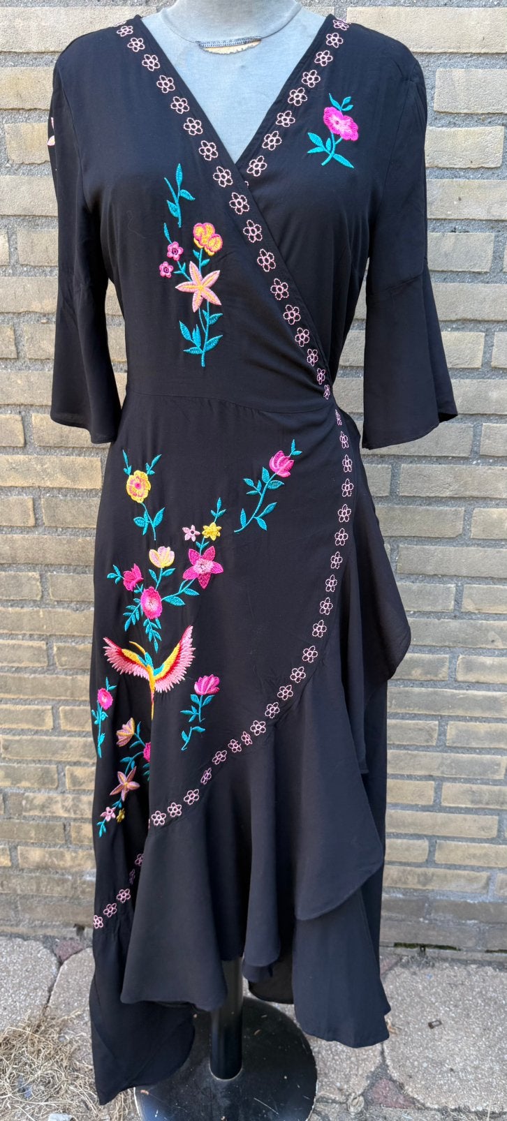 Prachtige Zaimara maxi wrap dress Boho / Ibiza Maat S, Verzenden, Zwart, Zo goed als nieuw, Maat 36 (S)