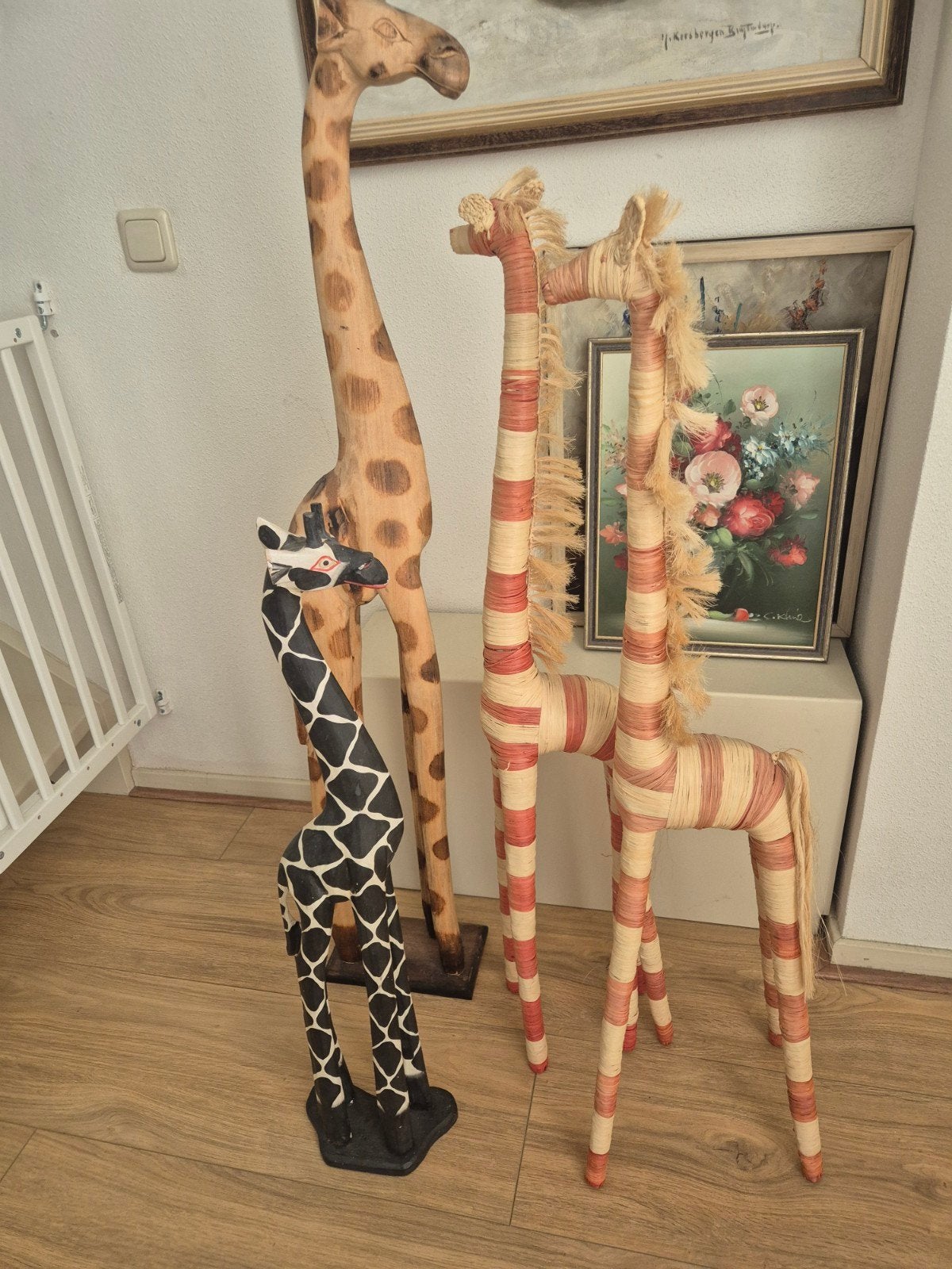 Decoratieve Giraffen Beeldjes - Hout en Riet, Ophalen, Gebruikt, Wild dier, Beeldje of Figuurtje