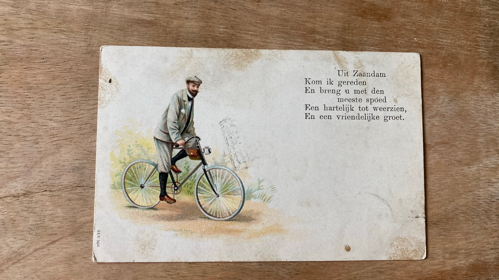 Oude ansichtkaart Groeten uit Zaandam 1906 fiets, Ophalen of Verzenden, Voor 1920, Noord-Holland