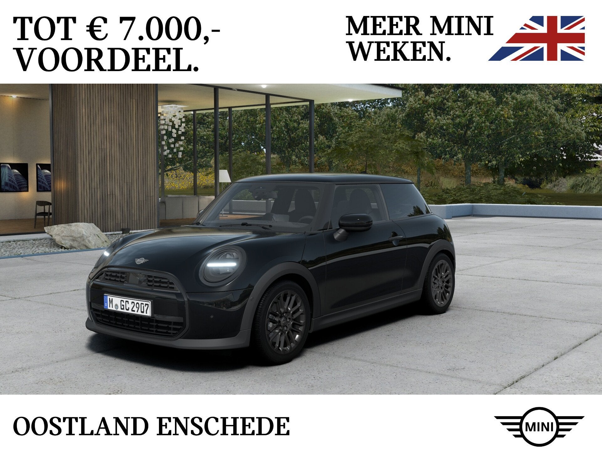 MINI Hatchback Cooper C Automaat / Blackyard / 17" U-Spoke g, Stoelverwarming, Stof, Zwart, 156 pk
