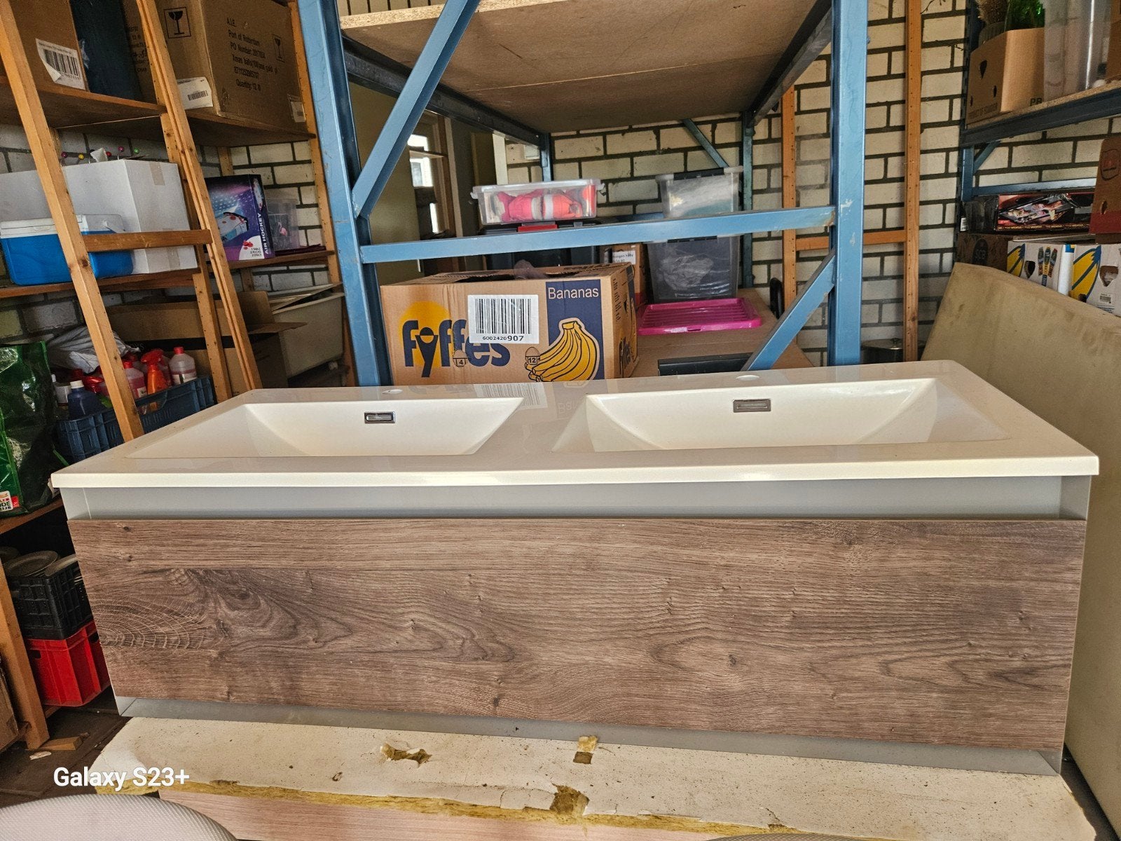 Dubbele wastafel 120cm breed met onderkast, Ophalen, Gebruikt