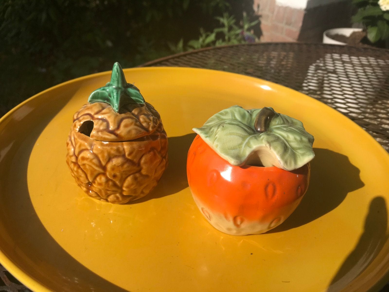 Vintage Aardbei en Ananas Suikerpotjes/Honingpotjes, Ophalen