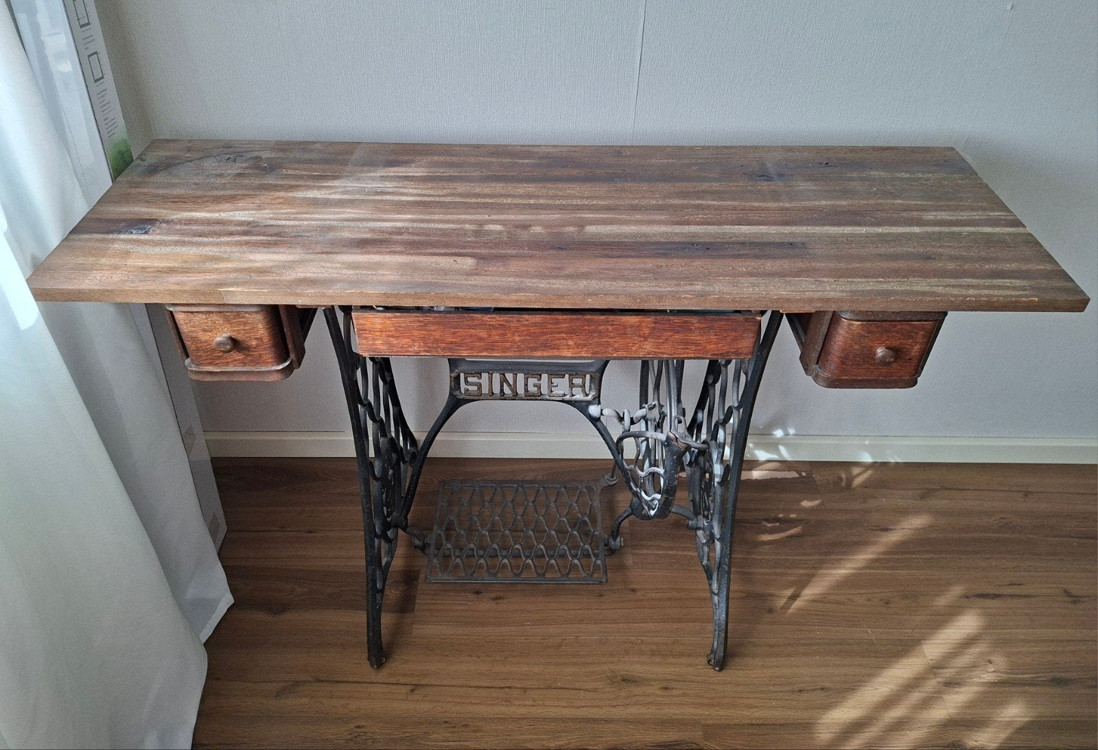 Vintage Singer Naaimachine Tafel met Houten Blad, Ophalen