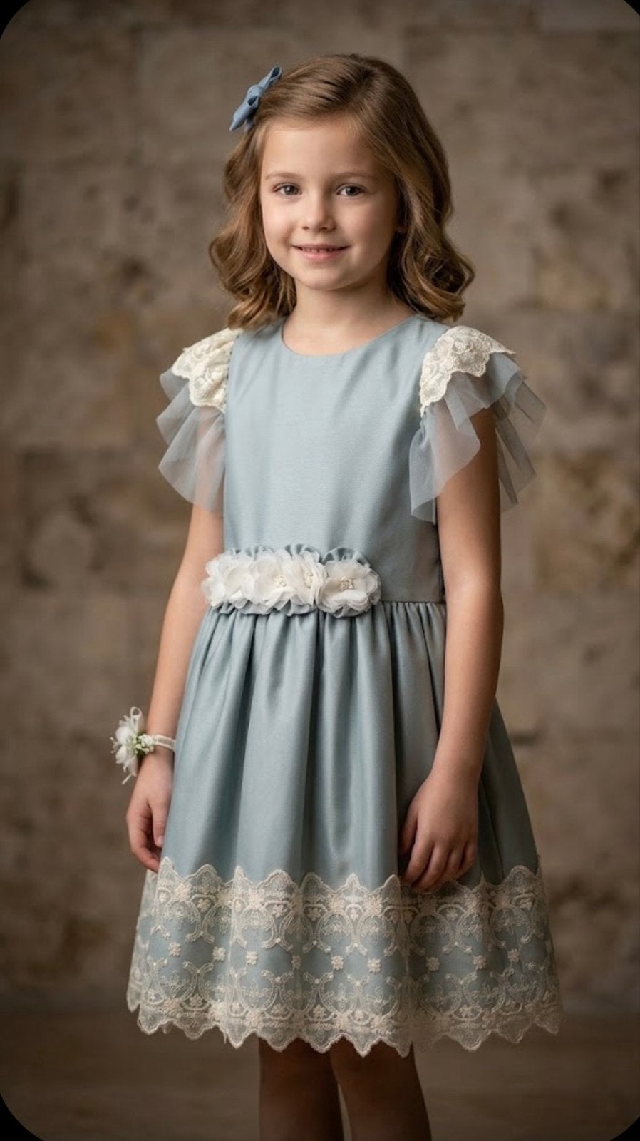 Prachtige feestjurk voor meisjes-L.blauw met kant, maat 8 j., Kinderen en Baby's, Ophalen of Verzenden, Nieuw, Meisje