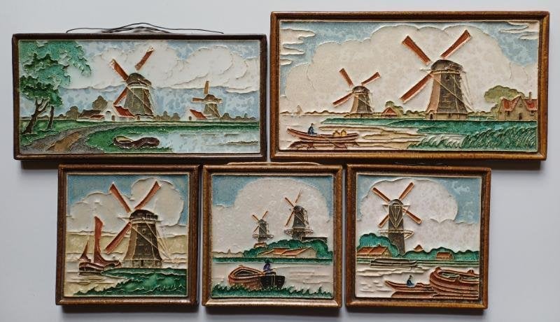 5 Cloisonne tegels van de porceleyne fles, Ophalen of Verzenden