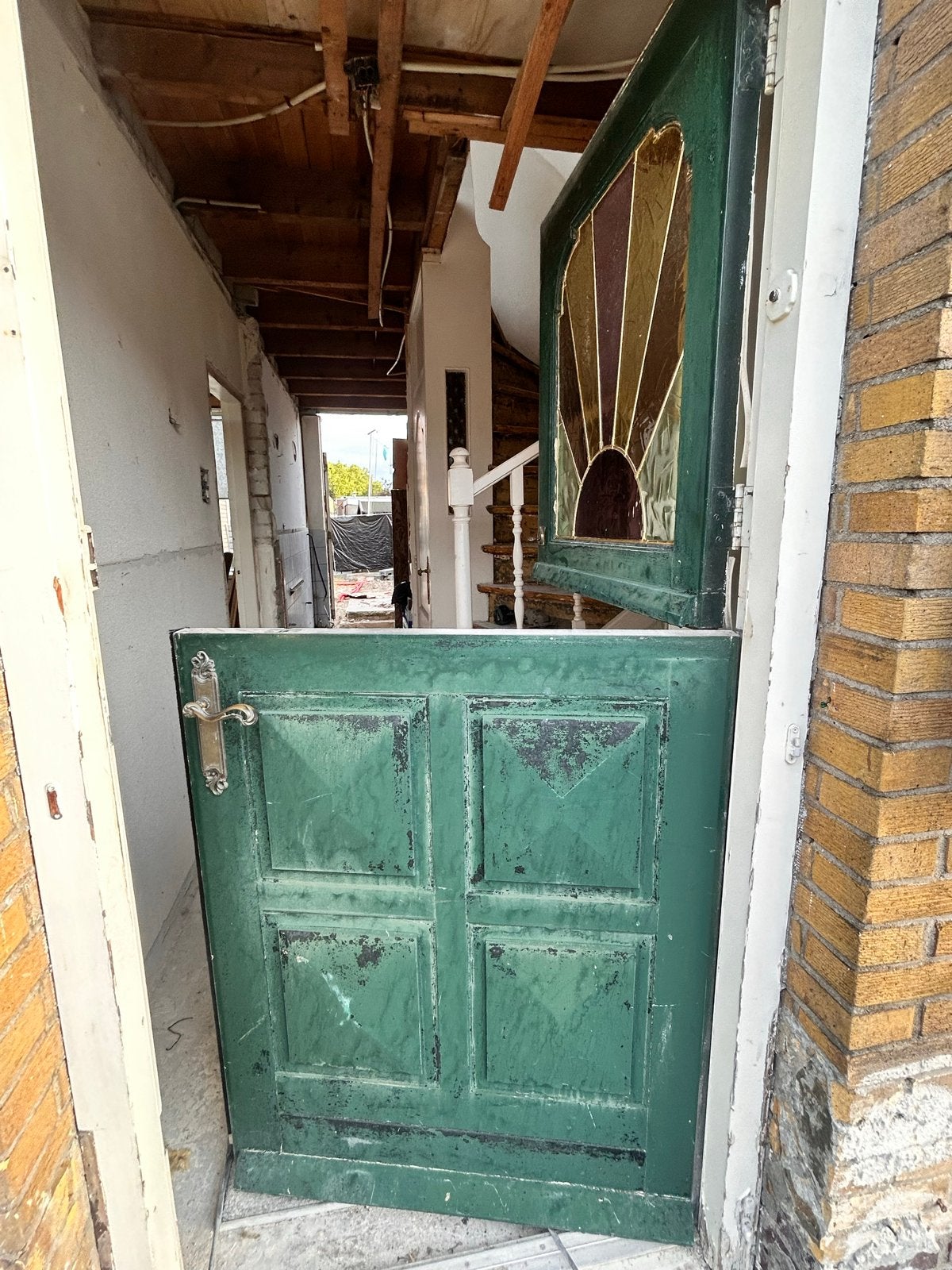 Boederijdeur met glas in lood, Doe-het-zelf en Verbouw, Deuren en Horren, Ophalen, Gebruikt, Minder dan 80 cm, Binnendeur
