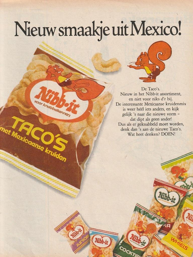 Retro reclame 1975 Nibb-it chips smaakje uit Mexico, Verzenden, Overige typen