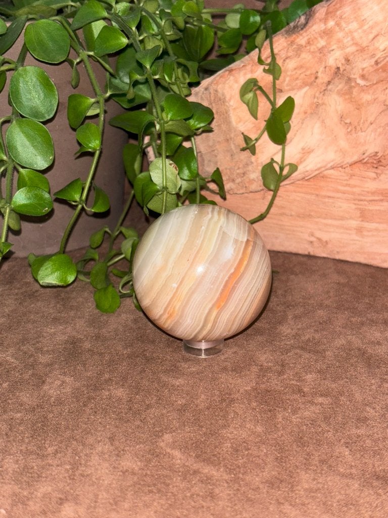 Aragoniet bol – 5 cm inclusief houder, Ophalen of Verzenden, Mineraal