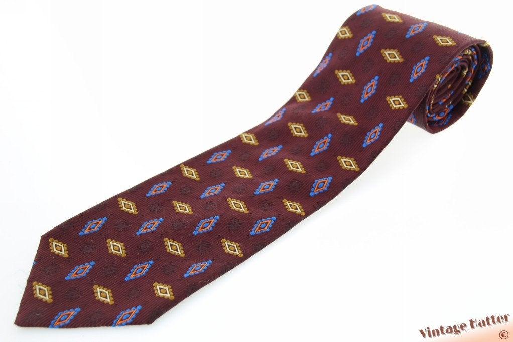 Zijden stropdas Rocco Barocco donker aubergine met patroon, Overige kleuren, Ophalen of Verzenden, Zo goed als nieuw, Rocco Barocco