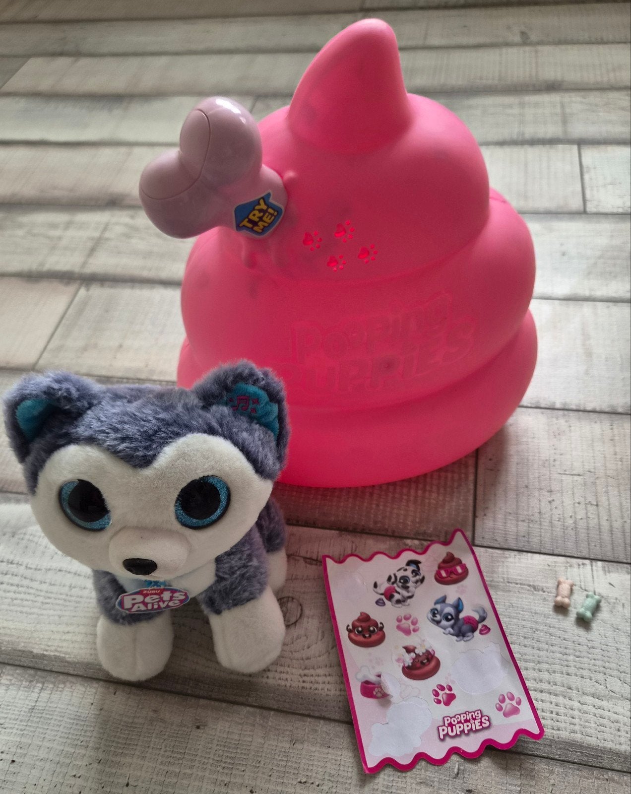Pets Alive Pooping Puppies Husky knuffel met geluid, Overige merken, Grijs, Zo goed als nieuw, Met doos