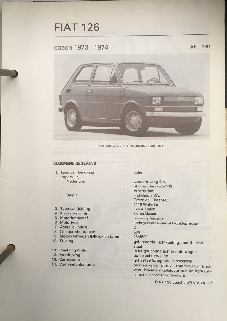 Fiat 126 1973-74. Olyslagers autotechnisch handboek 69 blz., Ophalen of Verzenden