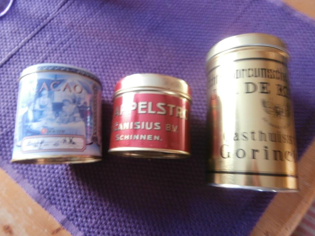 Blik Rinze Appelstroop Cocoa van Van Houten cacao, Verzamelen, Blikken, Ophalen of Verzenden, Gebruikt, Overige
