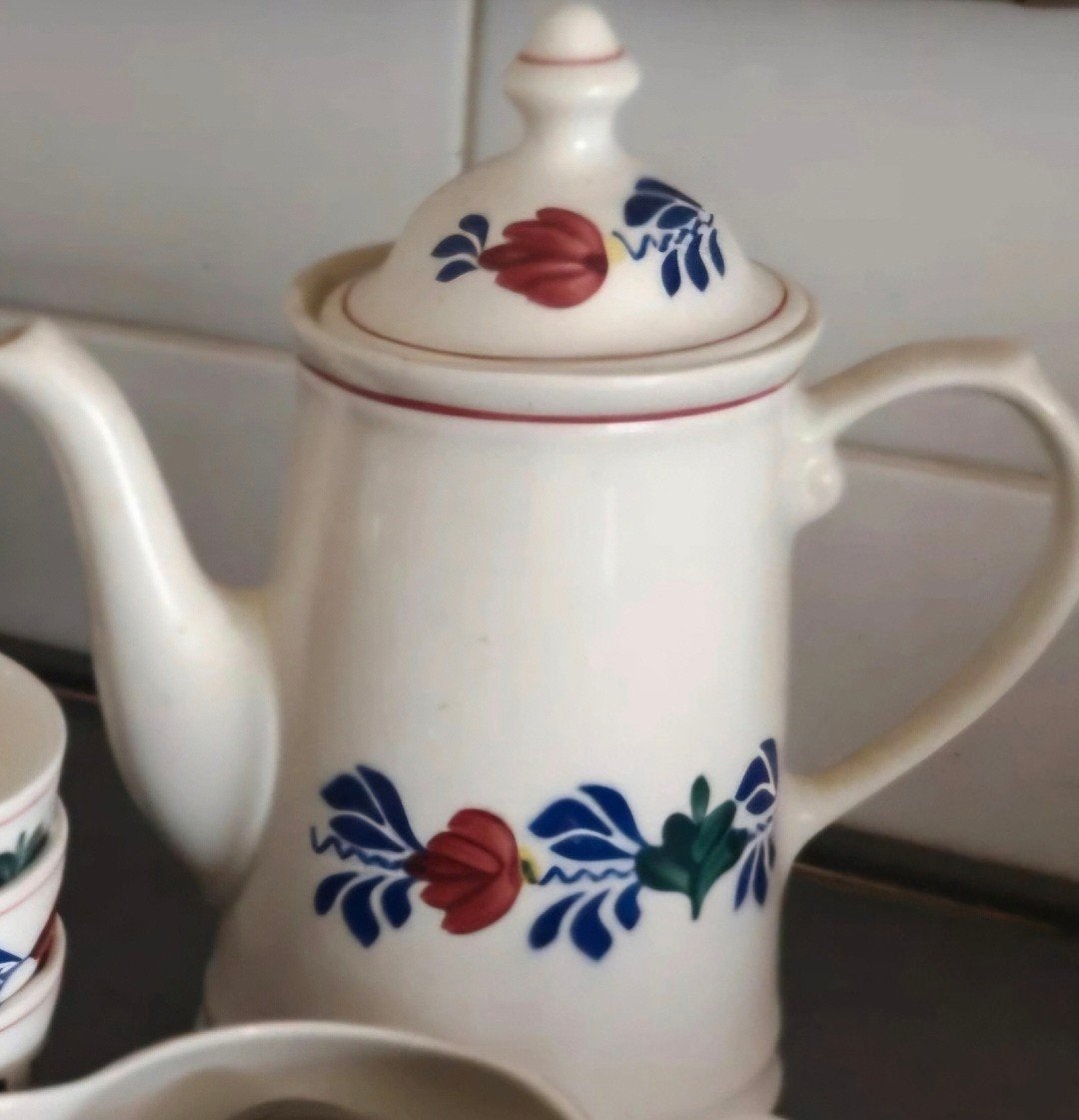 Vintage Delfts Blauw koffiepot met bloemmotief, Antiek en Kunst, Ophalen of Verzenden