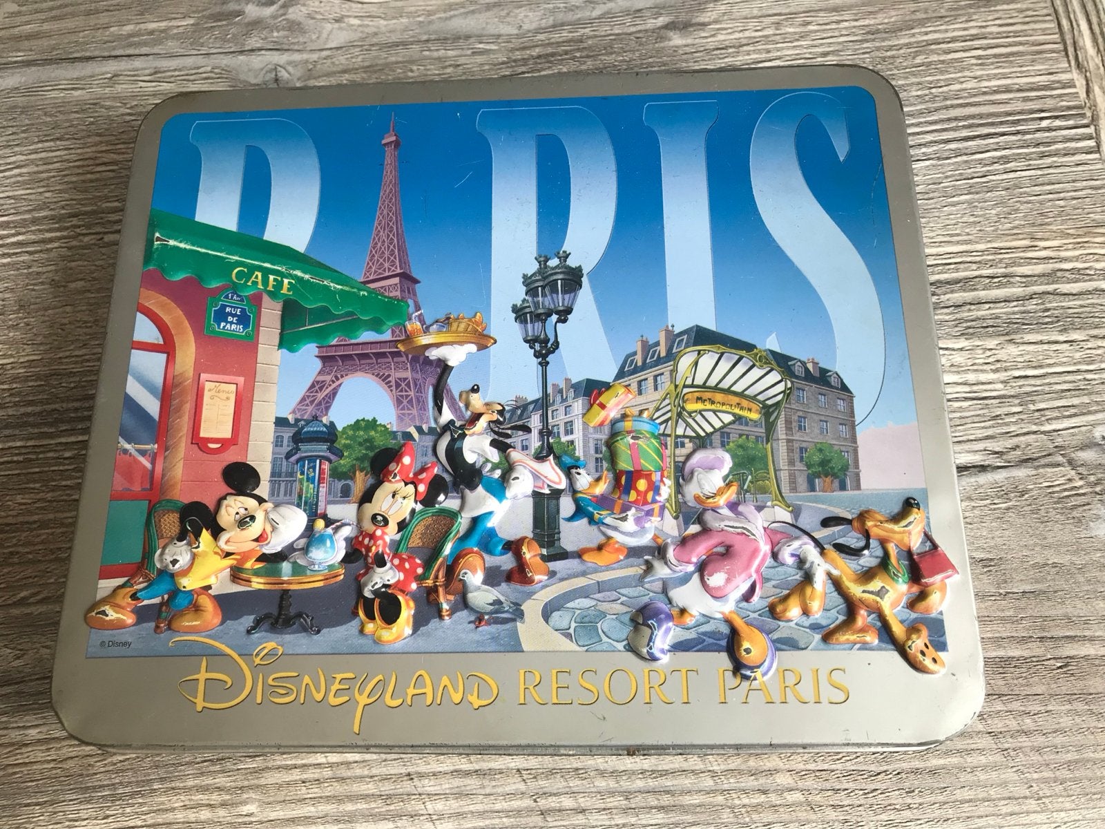 Vintage Disney Opbergdoos Disneyland Parijs 25x20x5 cm, Ophalen of Verzenden, Mickey Mouse, Zo goed als nieuw, Overige typen