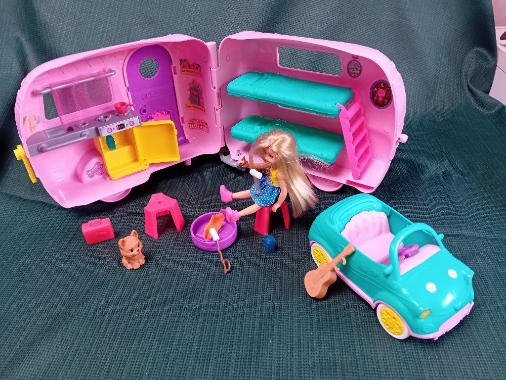 Barbie auto met caravan., Ophalen of Verzenden, Gebruikt, Barbie