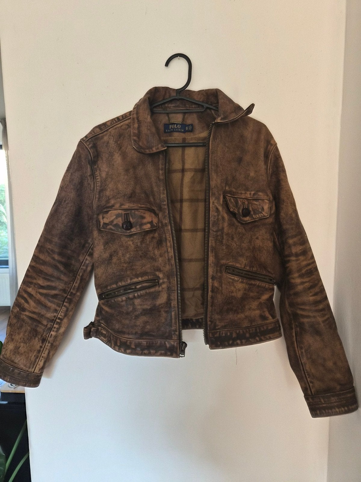 Polo Ralph Lauren Leren Jas - Vintage Look 100% leer, Kleding | Dames, Polo Ralph Lauren, Bruin, Ophalen of Verzenden, Zo goed als nieuw