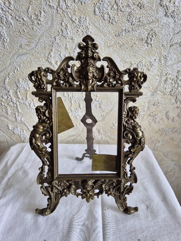 Antiek Messing / Bronzen Fotolijstje met Engelen, Antiek en Kunst, Ophalen of Verzenden