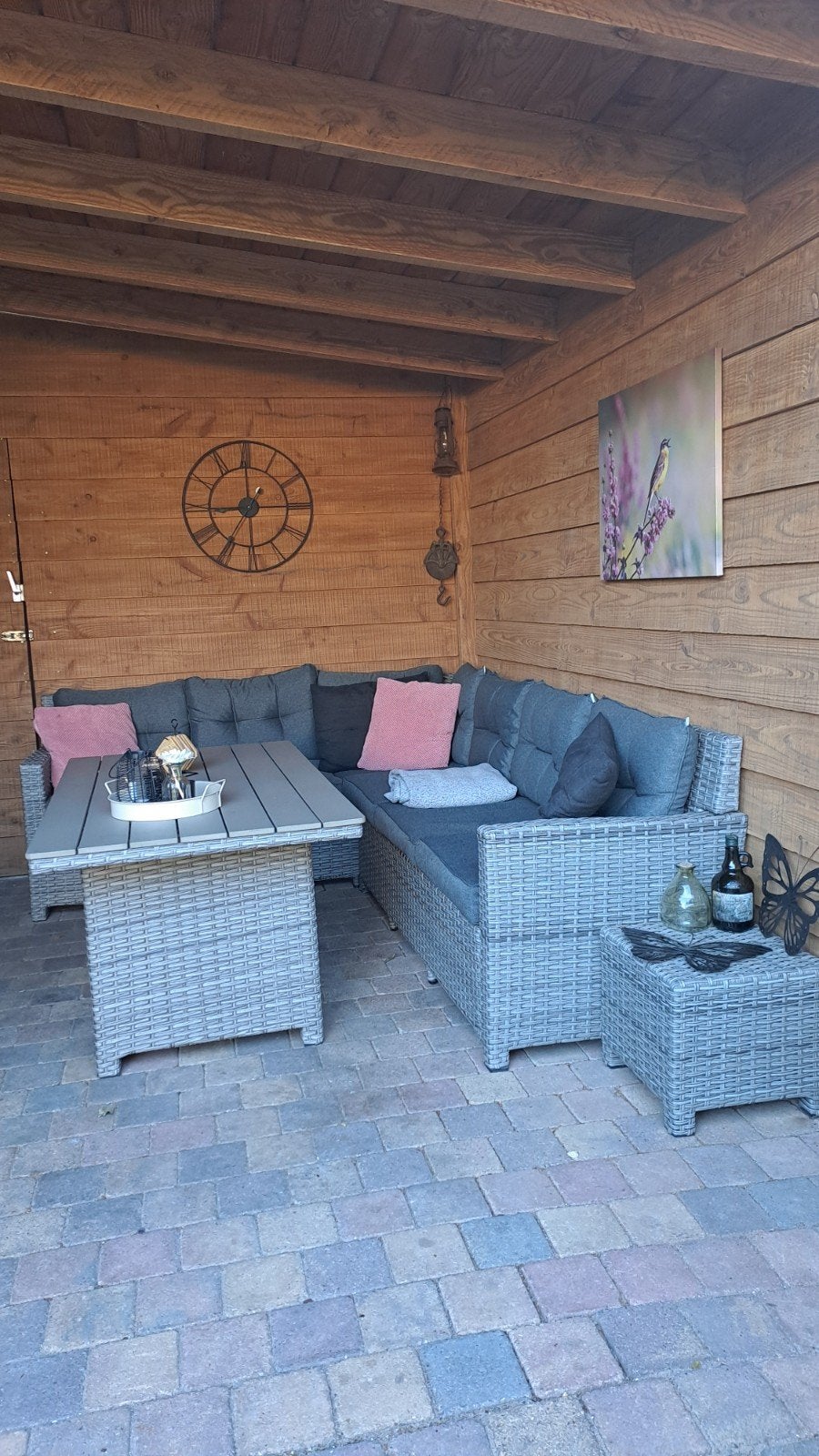 Compleet, nette Wicker loungeset grijs., Tuin en Terras, Ophalen, Bank, 6 zitplaatsen, Zo goed als nieuw