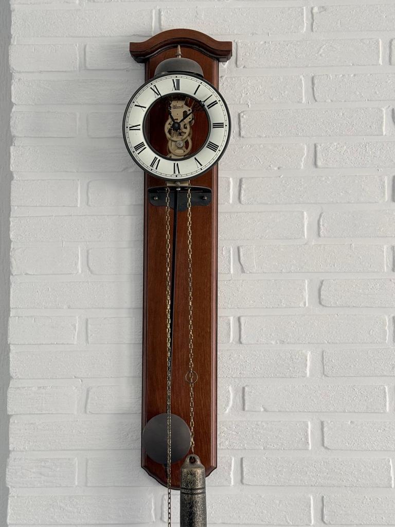 Antieke Hermle wandklok met slinger en gewichten, Ophalen
