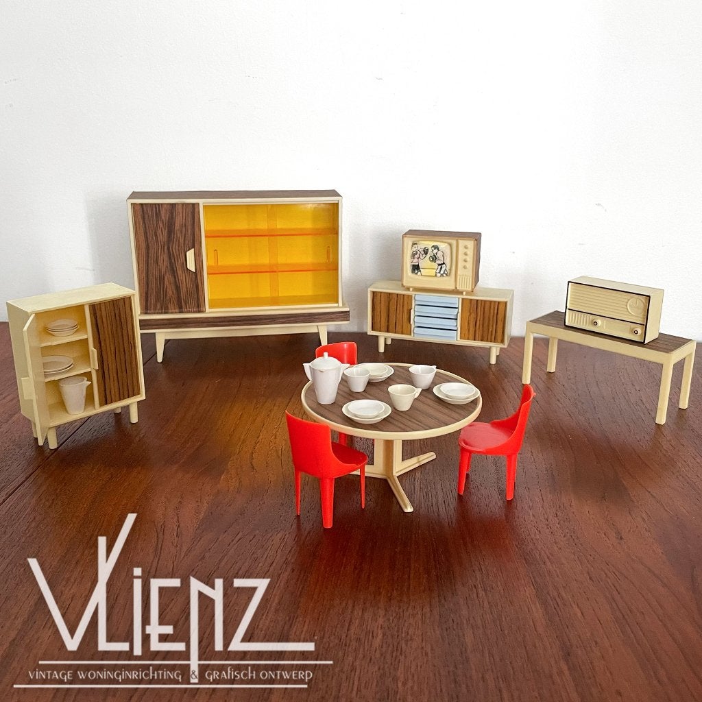 Vintage set poppenhuismeubels, retro kast, miniatuur, Poppenhuis, Gebruikt, -, -